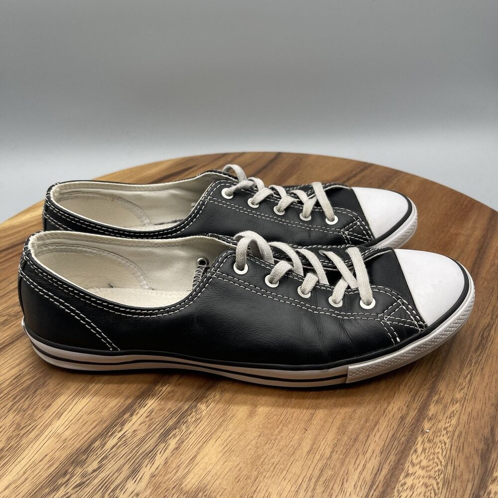 Converse All Star Shoes Womens Size 7.5 Black Leather Low Top Classic Sneakers